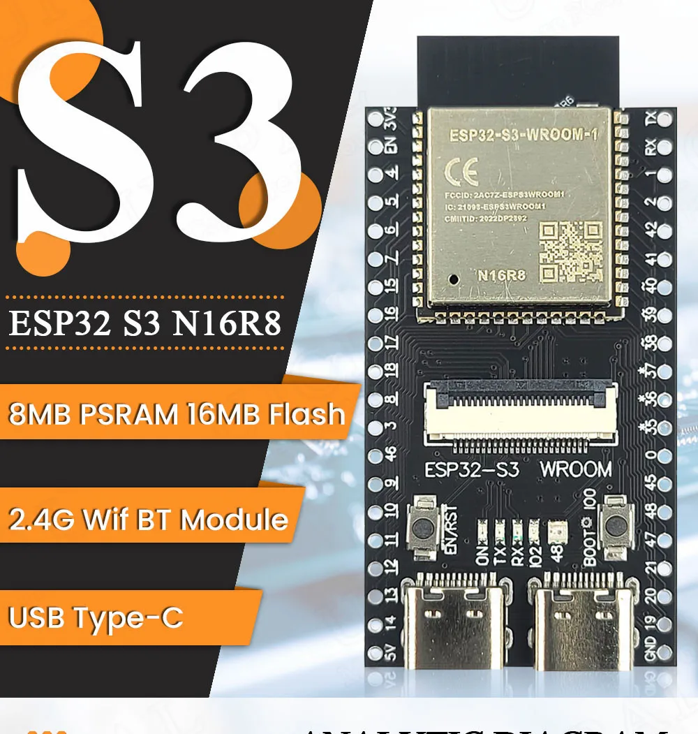ESP32-S3 WROOM N16R8 Development Board 2.4G Wifi BT Camera Module OV2640 OV5640 16MB FLASH 8MB PSRAM ESP32 S3 N16R8 CAM — reference image 1