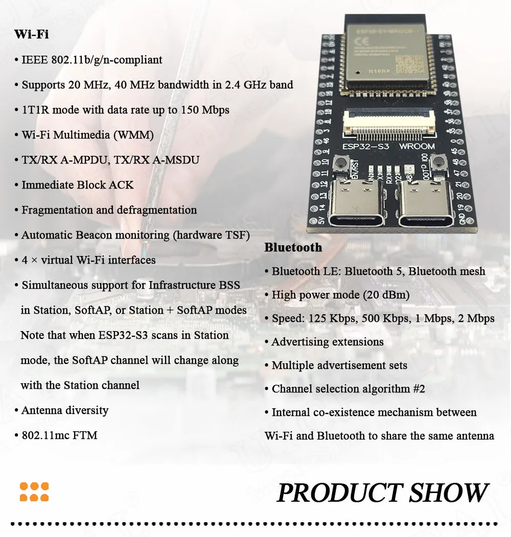 ESP32-S3 WROOM N16R8 Development Board 2.4G Wifi BT Camera Module OV2640 OV5640 16MB FLASH 8MB PSRAM ESP32 S3 N16R8 CAM — reference image 5