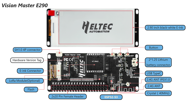 Heltec Meshtastic E290 ESP32 SX1262 LoRa Devboard Kit with 2.90-inch E-Ink Display BLE WiFi Type-C USB Compatible with Arduino — reference image 2