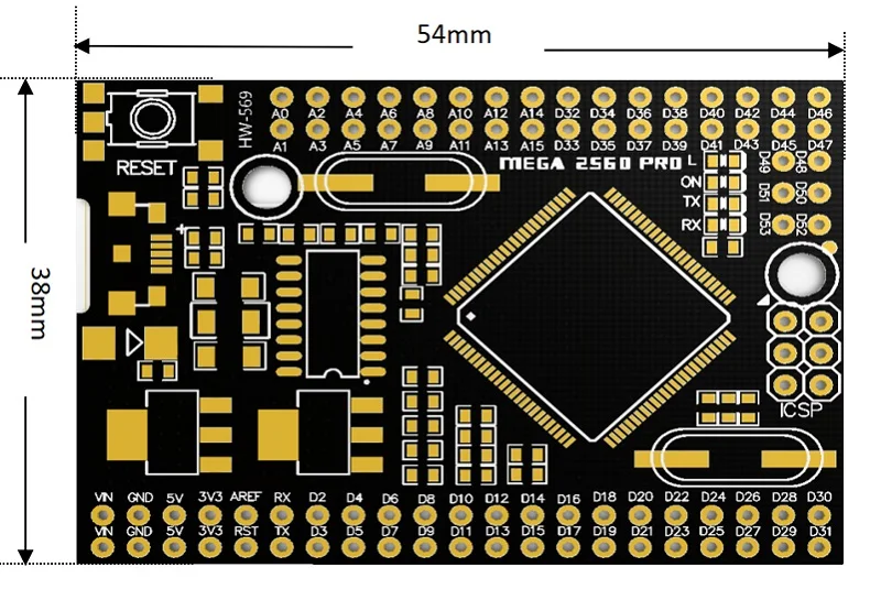 Mega 2560 PRO MINI 5V (Embed) CH340G ATmega2560-16AU with male pinheaders Compatible for arduino Mega 2560 — reference image 1