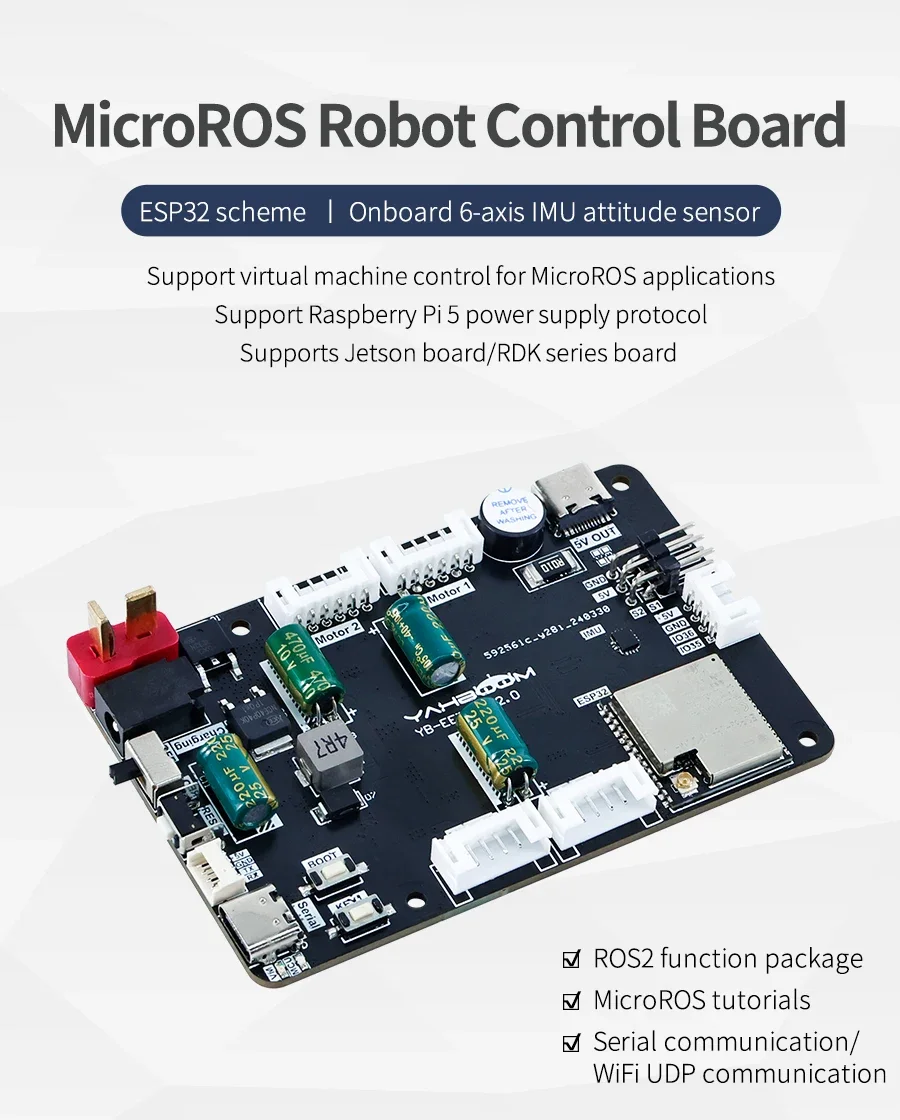 Micro ROS Control Board ESP32 Mode ROS2 with 6 Axis IMU Attitude Sensor Motor Drive Module for Raspberry Pi 5 Robot Car Kit — reference image 4