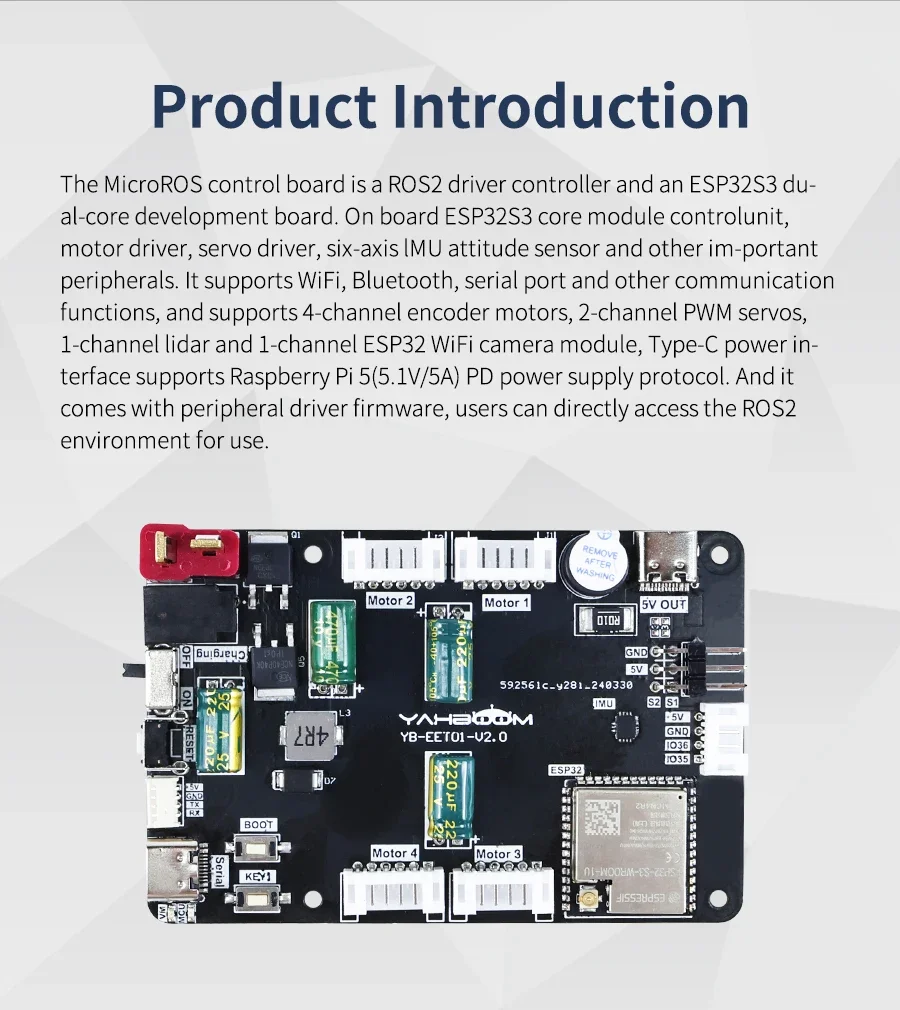 Micro ROS Control Board ESP32 Mode ROS2 with 6 Axis IMU Attitude Sensor Motor Drive Module for Raspberry Pi 5 Robot Car Kit — reference image 6