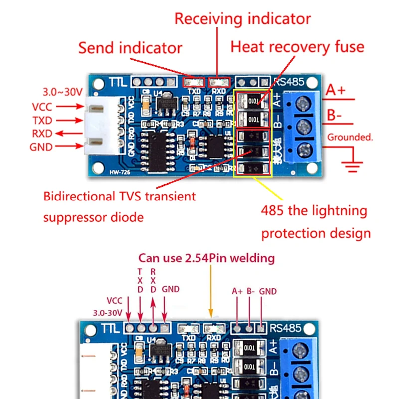 TTL Turn To RS485 Module 485 To Serial UART Level Mutual Conversion Hardware Automatic Flow Control 3.3V/5V Power Supply Module — reference image 1