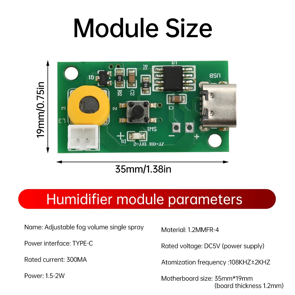 USB Mini Humidifier DIY Kits Mist Maker and Driver Circuit Board Ultrasonic Atomization Control Board Type C Interface — reference image 7