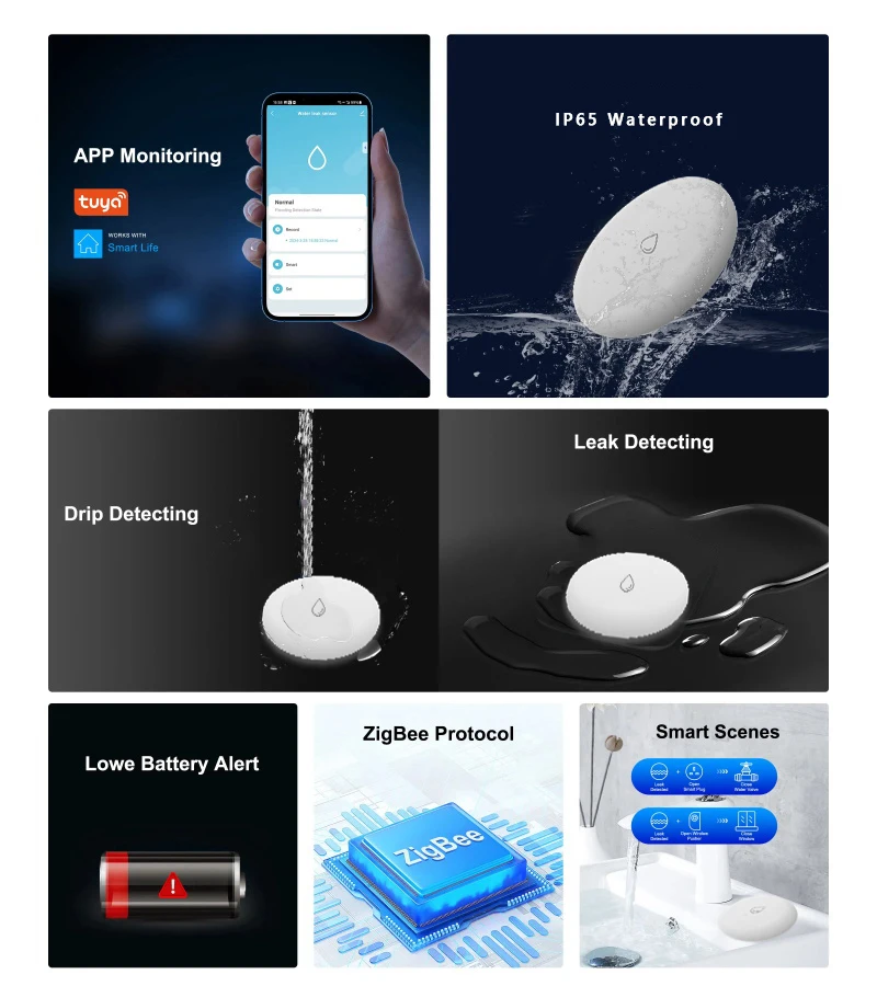 Water Sensor Water Leakage Detector App Remote Monitoring Compatible with Tuya/SmartLife App &amp; ZigBee Gateway, for Home/Office — reference image 7