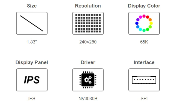 Waveshare 1.83inch IPS LCD Display Module 240×280 Resolution SPI 65K Colors for Arduino / Raspberry Pi / STM32 / ESP32 — reference image 1