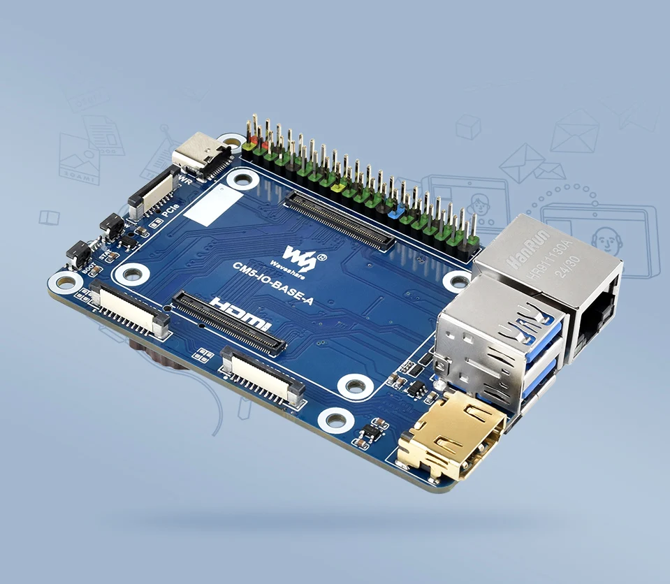 Waveshare Mini Base Board (A) designed for Raspberry Pi Compute Module 5 — reference image 1