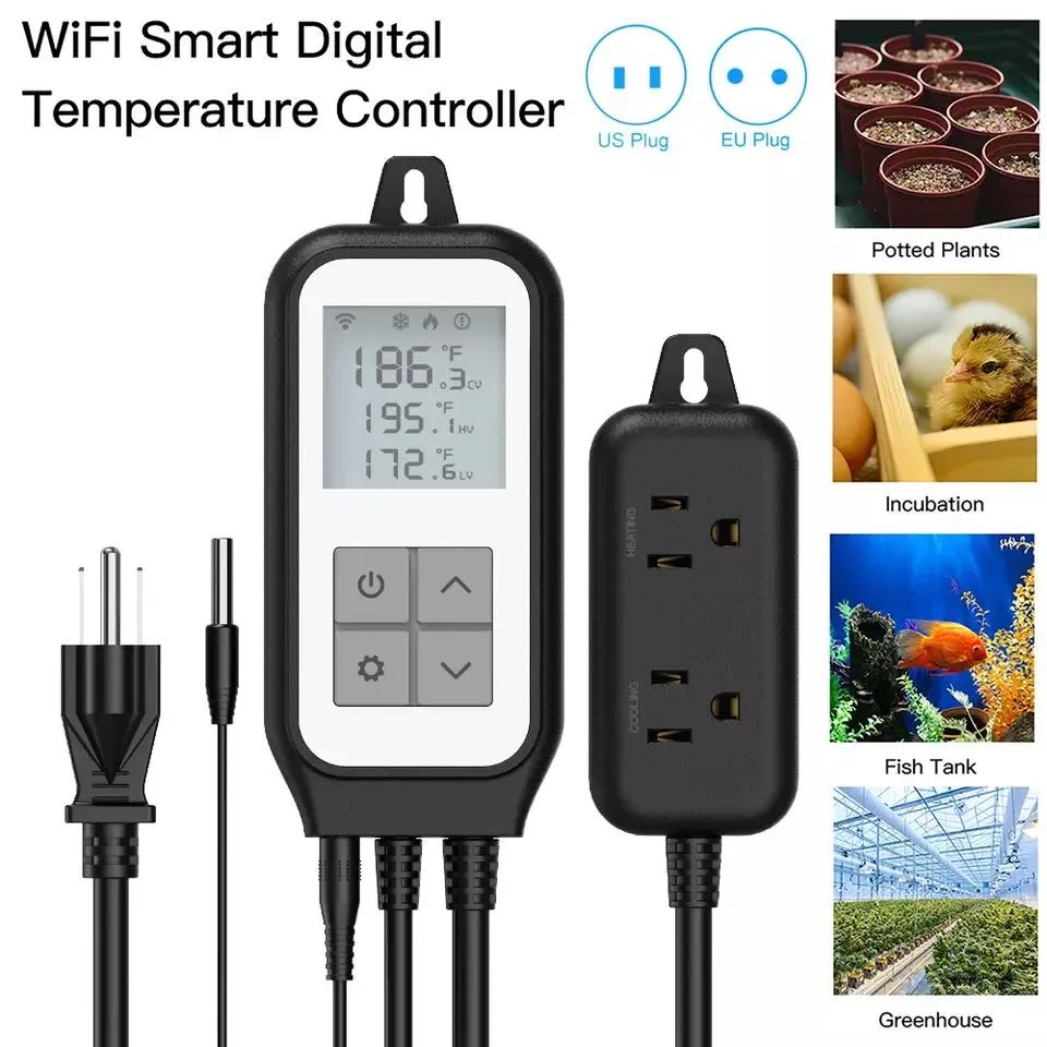 WIFI Temperature Sensor Controller Thermostat Dual Heat Cooling Relay Socket Thermometer Smart Life Brewery Greenhouse — reference image 1