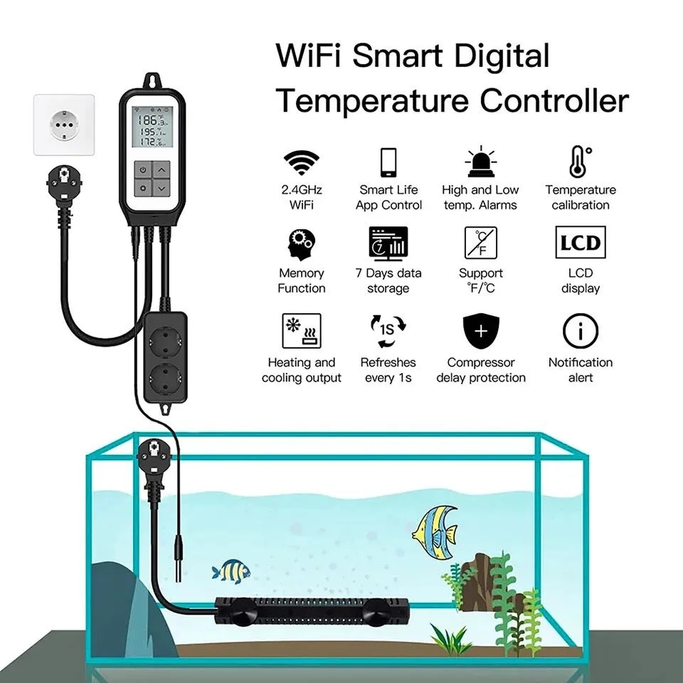 WIFI Temperature Sensor Controller Thermostat Dual Heat Cooling Relay Socket Thermometer Smart Life Brewery Greenhouse — reference image 2
