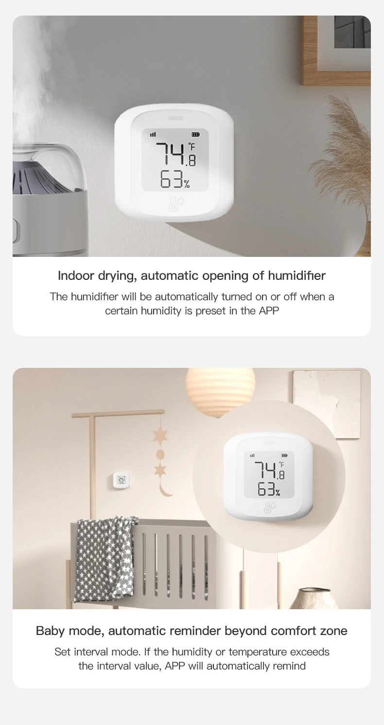 ZigBee / WIFI Temperature And Humidity Sensor LED Screen Smart Home Linkage Thermo-hygrome Google Home Alexa Voice Control — reference image 3