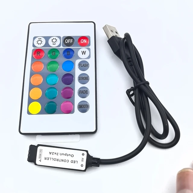 USB 5V mini 24key 4Pin RGB LED Strip Light RF Controller Control Cable Remote Dimmer for 5050 3528 2835 led Strip - 画像 (2)