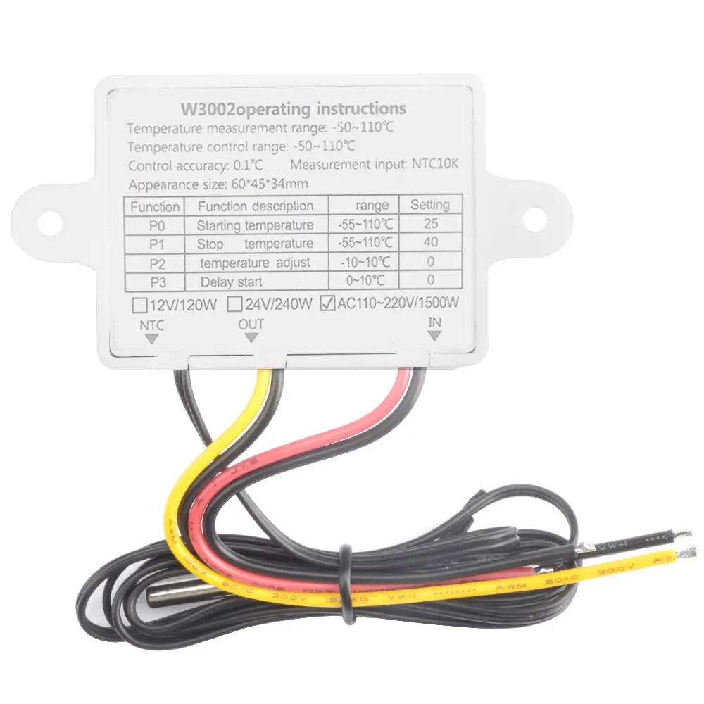 W3002 110V 220V LED Digital Temperature Controller Thermostat Thermoregulator Sensor Meter Fridge Water Heating Cooling - 画像 (3)