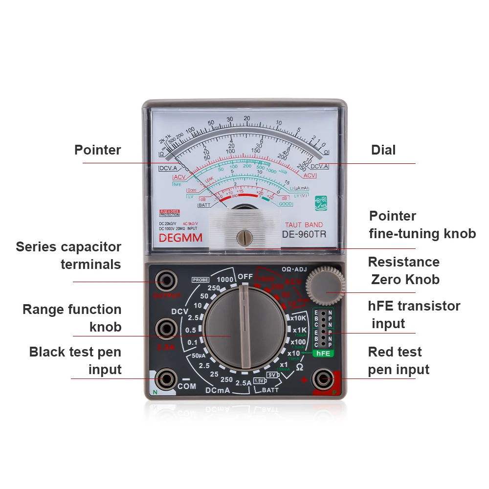 DE-960TR Pointer Mechanical Analog Multimeter Multi-Function AC DC Volt Ohm Current Electrician Maintenance Universal Test Meter - Image 5