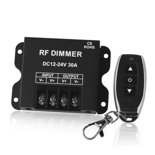 30A LED Dimmer Controller Low Voltage 12-24V with 3 Key RF Wireless Remote Control for LED Single Color Lighting String Strip