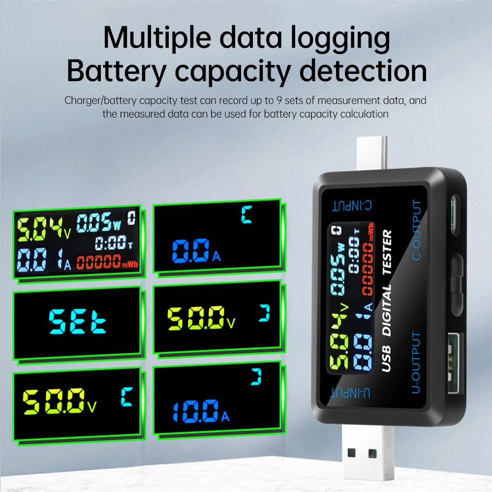 USB Tester 10 in 1 DC Digital Voltmeter Amperimetro Current Meter Volt Ammeter Detector Power Bank Charger Indicator Type C USB - 画像 (5)