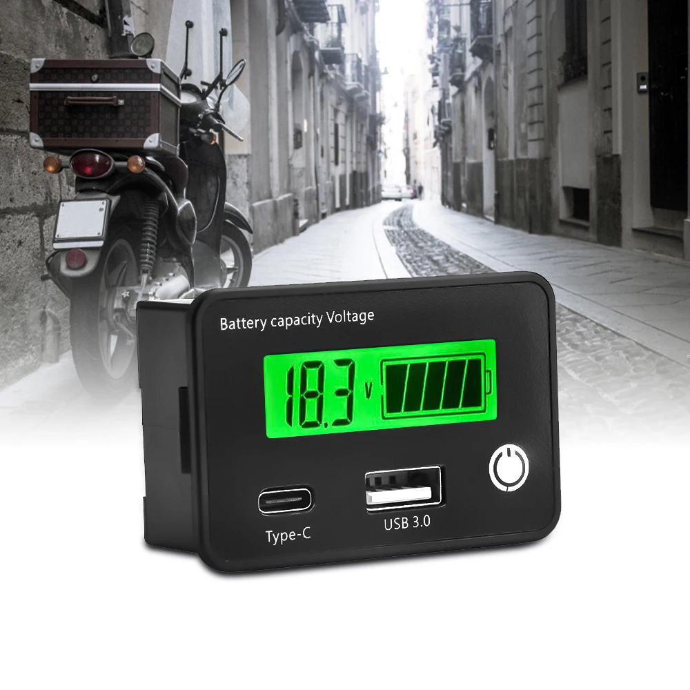DC8-30V Battery Capacity Indicator Lead-Acid/Lron-Lithium/Ternary Lithium Measurement with USB3.0 and Tpye-C for Car Motorcycle - Imagen 4