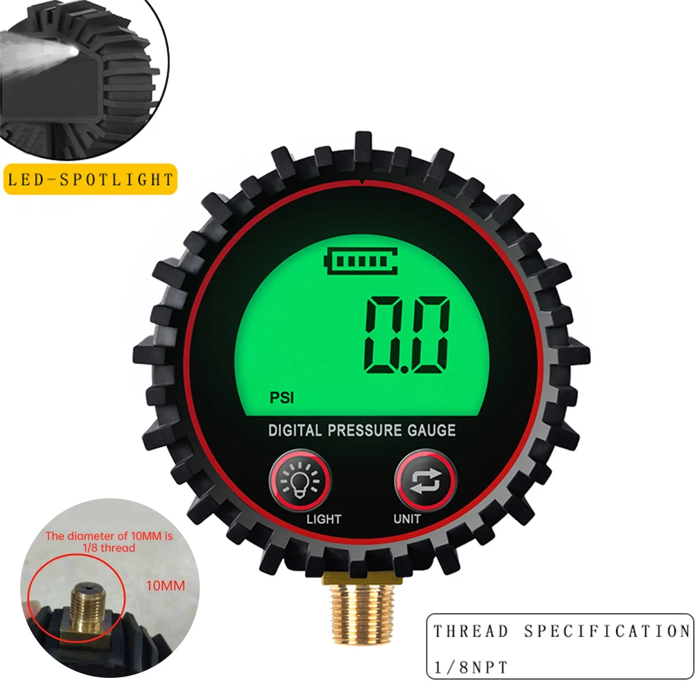 M11 1/4 1/8 Digital Car Tire Air Pressure Inflator Gauge LCD Display LED Backlight Vehicle Tester Inflation Monitoring - Imagen 3