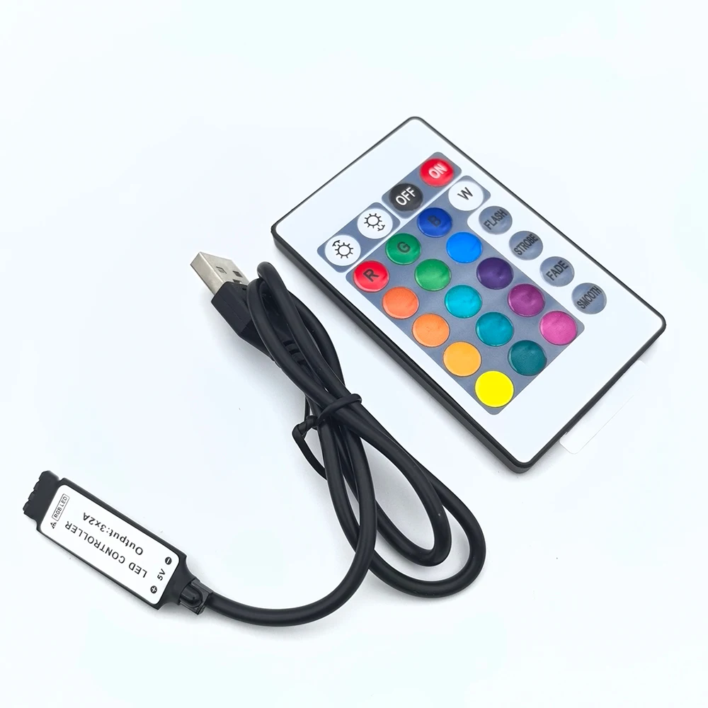 USB 5Vミニ24キー4ピンRGB LEDストリップライトRFコントローラー制御ケーブルリモート調光器(5050 3528 2835 LEDストリップ用)