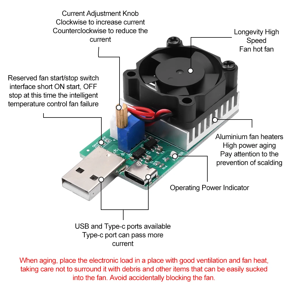 15W 18W 22.5W DC 3.7V-13V Electronic Test Load Resistor USB Battery Discharge Capacity Tester with Fan Adjustable Current Module - Image 4