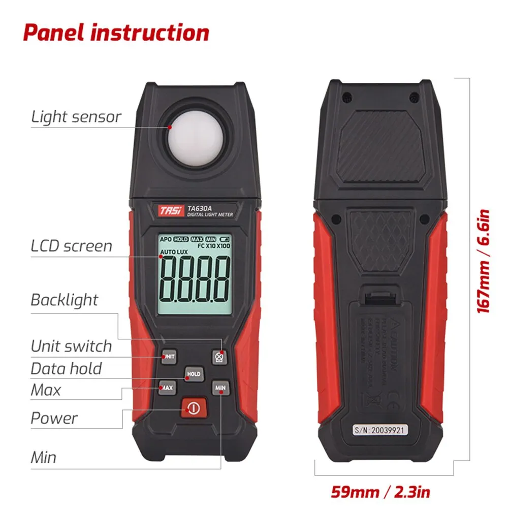 TASI TA630 Luxometer Professional Lux Meter Handheld Light Meter High Accuracy Luxmeter 0.1-200000LUX Illuminometer Photomete – Bild 2