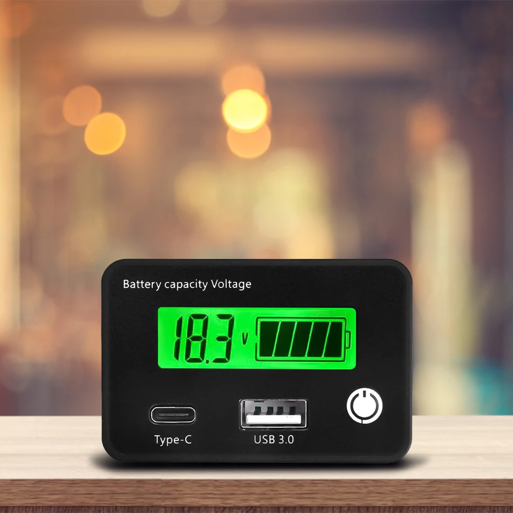 DC8-30V Battery Capacity Indicator Lead-Acid/Lron-Lithium/Ternary Lithium Measurement with USB3.0 and Tpye-C for Car Motorcycle - Imagen 3