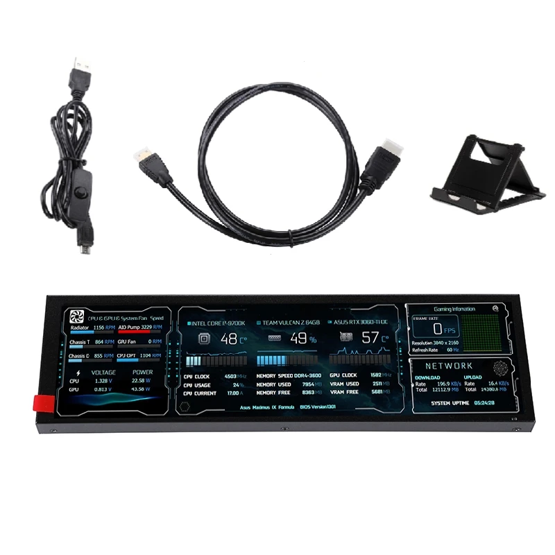 8.8 Inch Long Strip LCD Screen 1920*480 HD-MI Driver Board Secondary Monitor AIDA64 Sub Display CPU GPU SSD Information