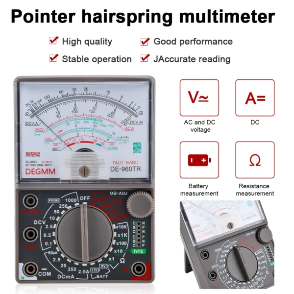 DE-960TR Pointer Mechanical Analog Multimeter Multi-Function AC DC Volt Ohm Current Electrician Maintenance Universal Test Meter