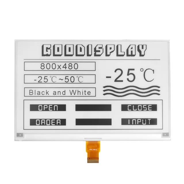 7.5 Inch E-Paper Display HD 800x480 Black & White E-Ink Screen 4s Refresh -25°C Cold-Resistant | Cold Storage Digital Label Screen