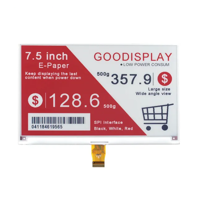 7.5inch E-Paper Red Electronic Paper Display Tri-color E-ink Display 1.3s Partial Update of Black and White Parts