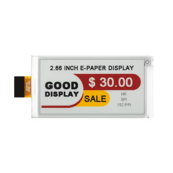 2.66 inch High-Res 4-Color E-Ink Industrial-Grade E-Paper Module 360x184 SPI Ultra-Thin Low Power 12s Refresh