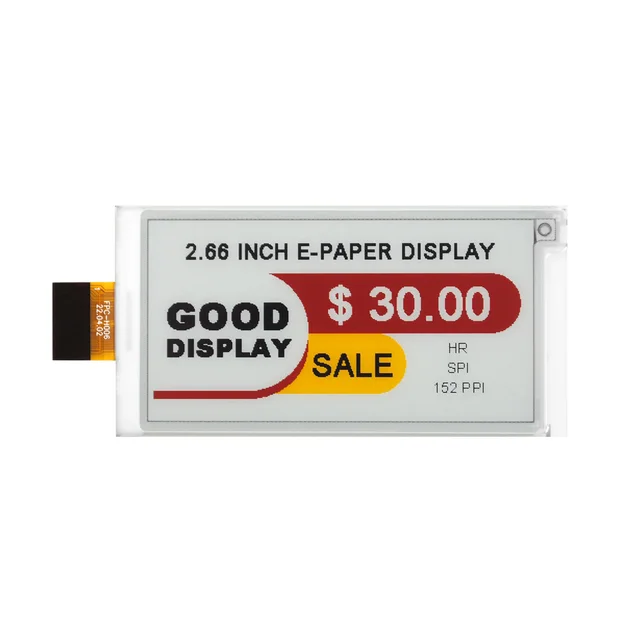 2,66 Zoll hochauflösendes 4-Farben-E-Ink-E-Paper-Modul in Industriequalität (360 x 184 Pixel, SPI), ultradünn, geringer Stromverbrauch, 12 Sekunden Bildwiederholfrequenz