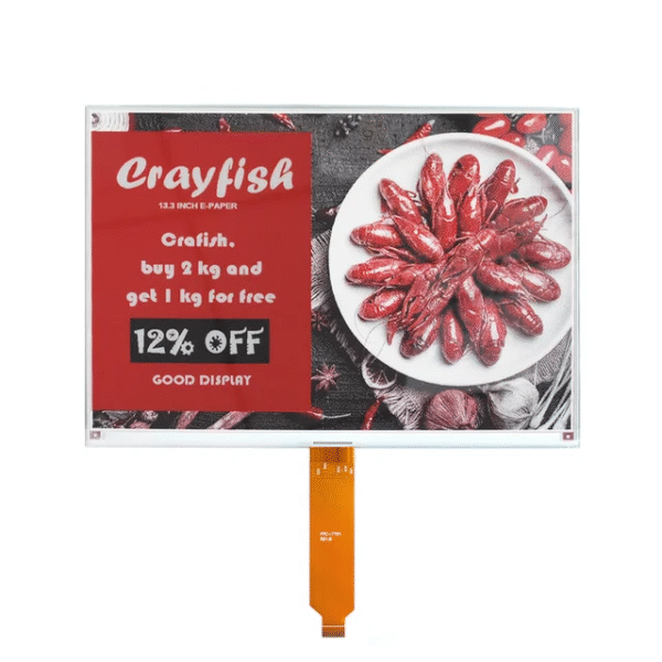 Pantalla E-Ink tricolor de 13,3" tamaño A4 960x680 con actualización parcial de 1 s.