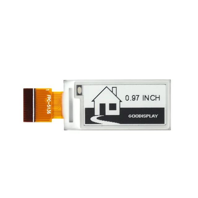 Mini pantalla ultracompacta de tinta electrónica de 0,97 pulgadas con resolución de 184x88 y conector FPC SPI de 18 pines.