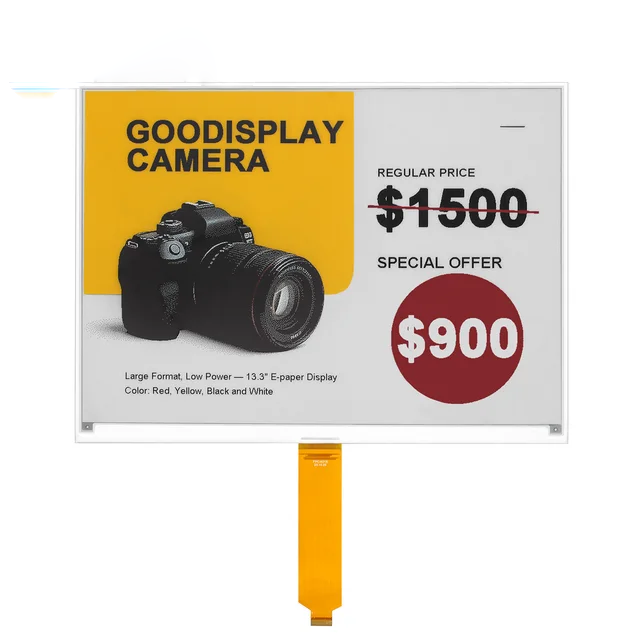 13.3 Inch 4-Color E-Paper Display SPI 960×680 Black White Yellow Red E-Ink Screen Ultra-Low Power for Industrial & Retail Solutions
