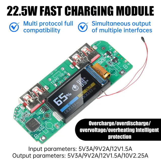 Type-C 22.5W 3.7V Fast Charging Power Bank Motherboard Digital Display for Ternary Lithium Battery PD QC Quick Charge Module - 画像 (3)