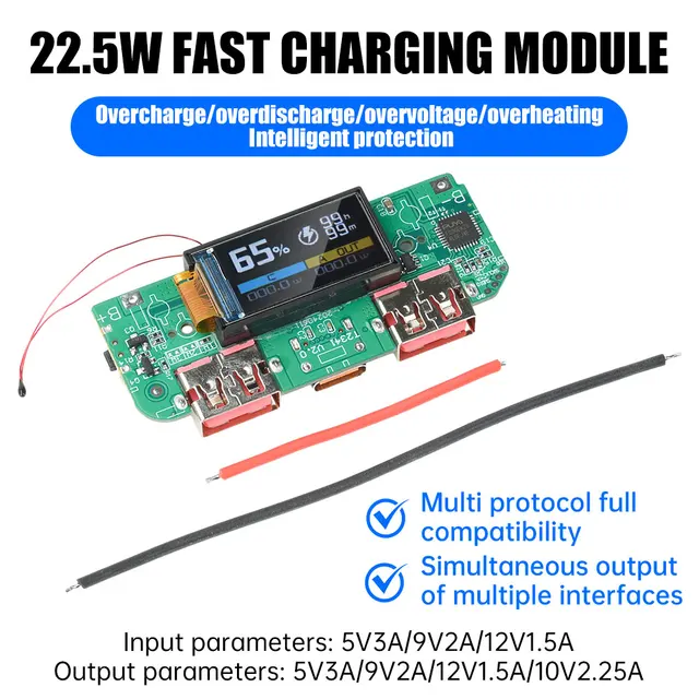Type-C 22.5W 3.7V Fast Charging Power Bank Motherboard Digital Display for Ternary Lithium Battery PD QC Quick Charge Module - 画像 (4)