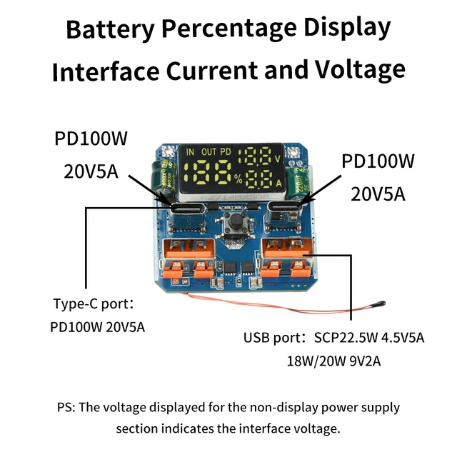 4S 100W Adaptive Bidirectional Fast Charging Module Power Bank Mainboard with Battery Level Display Thermal Control Protectio - 画像 (3)