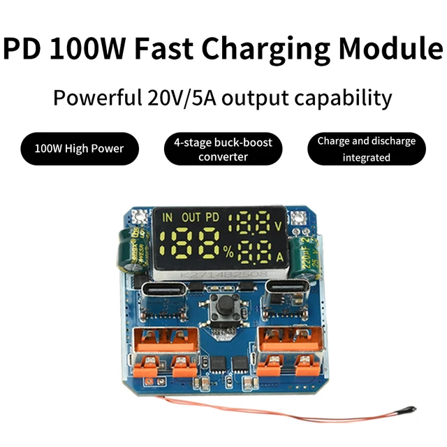 4S 100W Adaptive Bidirectional Fast Charging Module Power Bank Mainboard with Battery Level Display Thermal Control Protectio - 画像 (2)