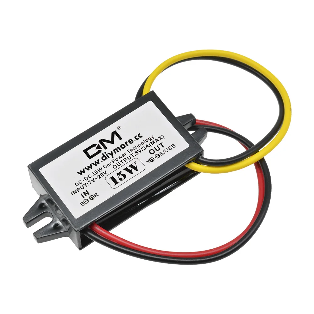 DC-DC 12V to 5V 3A 15W Car Power Converter Micro Mini USB Step Down Voltage Power Supply Output Adapter with Reverse Protection - 画像 (2)