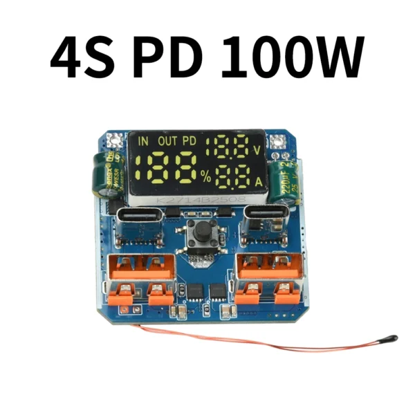4S 100W 適応型双方向急速充電モジュールパワーバンクメインボード、バッテリーレベル表示、過熱制御保護機能付き