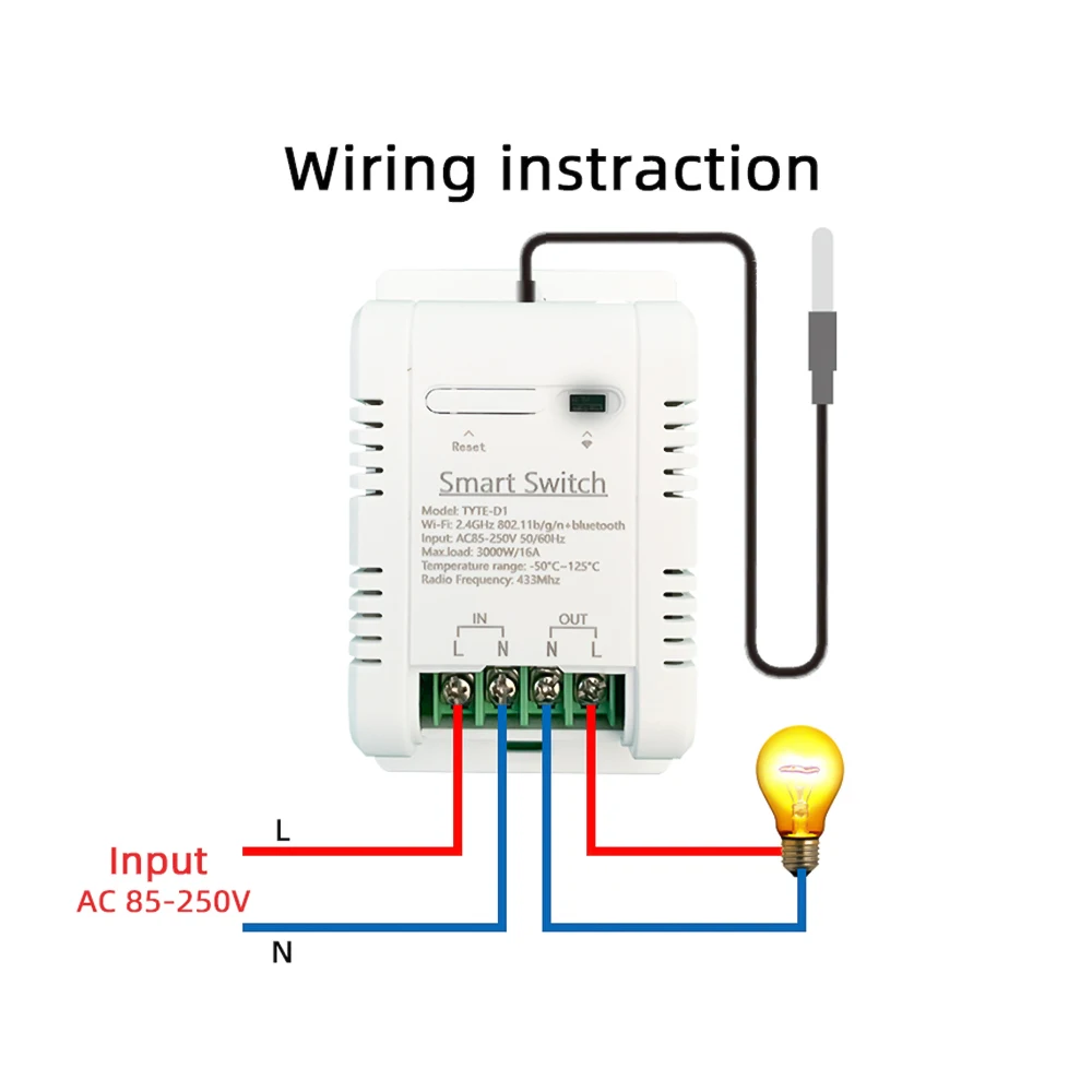 Tuya TH-16 Smart Wifi Switch 16A/3000W Monitoring Temperature Sensor RF433 remote Control Compatible with Alexa Google Home - Image 3