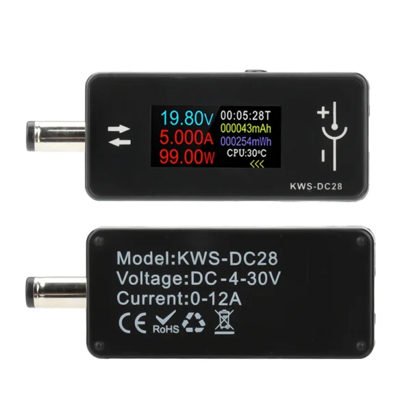 0.96インチTFT HDデジタルディスプレイDC 5.5*2.5インターフェーステスター電圧電流計電力計DC 4~30V 0~12A