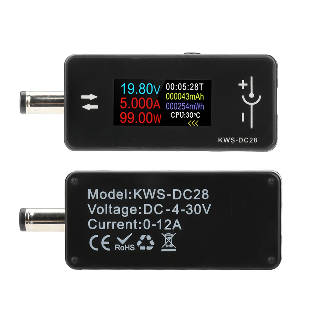 Probador de voltaje, amperímetro y medidor de potencia con pantalla digital TFT HD de 0,96 pulgadas, interfaz DC 5,5*2,5, DC 4~30V 0~12A
