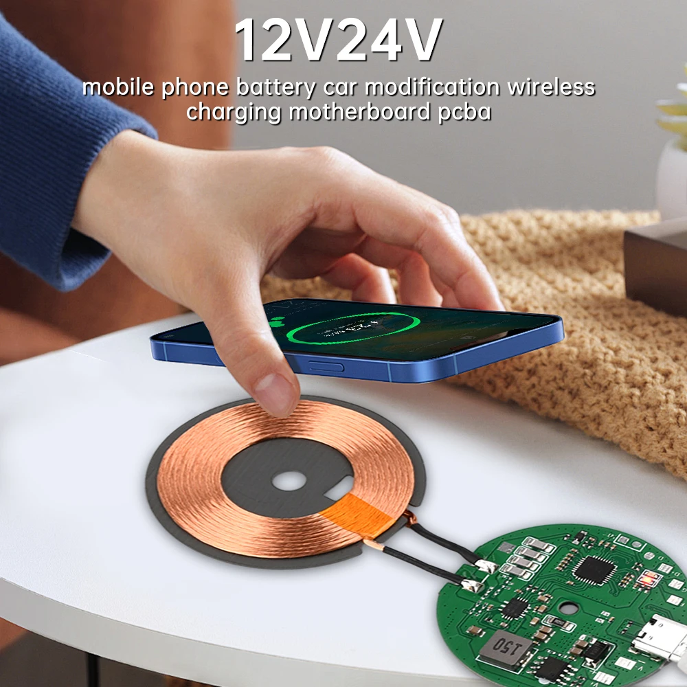 12V 24V 20W Wireless Charger Transmitter Module Wireless Charging Receiving PCBA Board Power Supply Coil For Apple Android Phone - Imagen 5