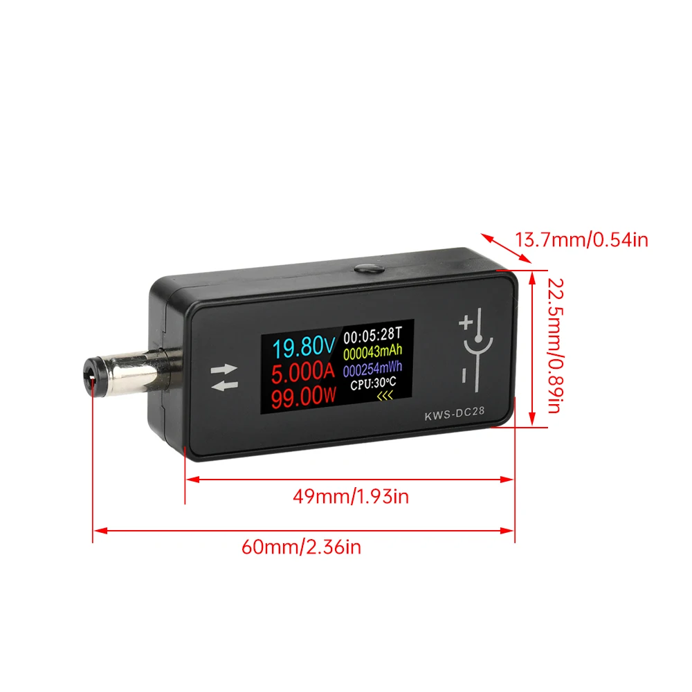 0.96 inch TFT HD Digital Display DC 5.5*2.5 Interface Tester Voltage Ammeter Power Meter DC 4~30V 0~12A - Imagen 4