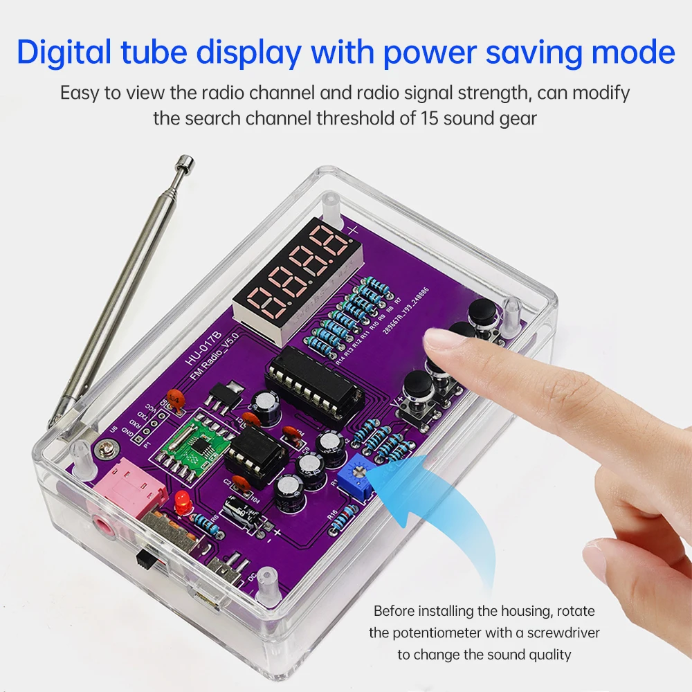 DIY FM Radio Electronic Kit Adjustable Frequency 87-108MHz Digital Display Soldering Project Practice Solder RDA5807S - 画像 (2)