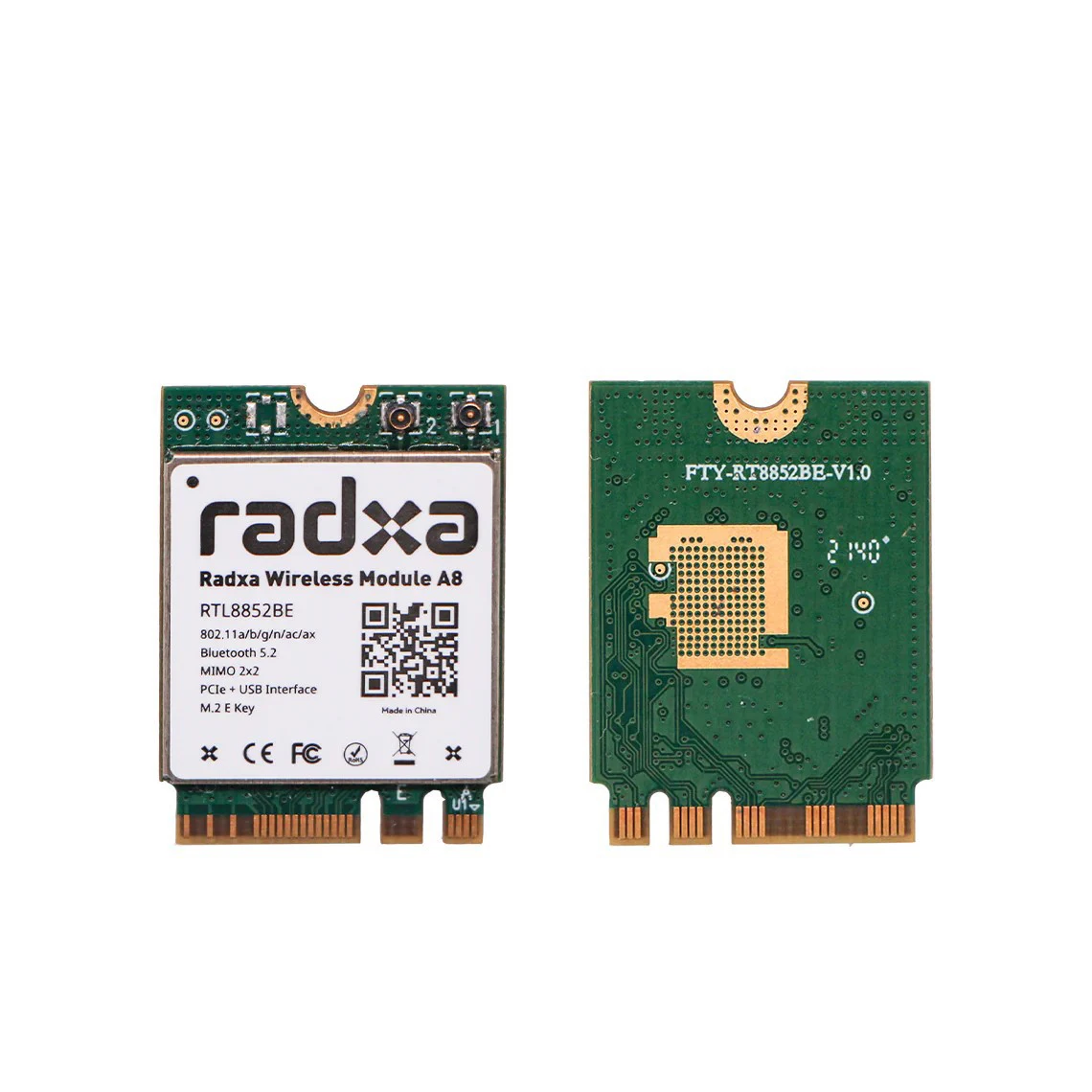 Módulo inalámbrico Radxa A8 con WiFi 6 y Bluetooth 5.2, doble antena y compatibilidad con PCIe M.2 E K