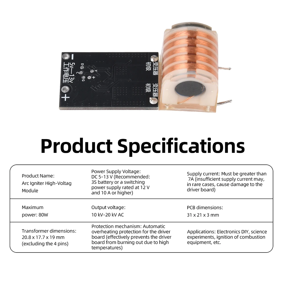 20KV High Voltage Generator Arc Igniter Module with Overheat Protection for DIY Electronics and Scientific Experiments - 画像 (5)