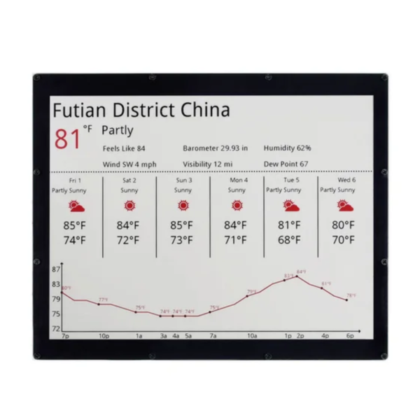 Módulo de pantalla E-Ink de 12,48 pulgadas, pantalla tricolor rojo/negro/blanco de 1304 × 984 píxeles para Raspberry Pi/Arduino/STM32/ESP32