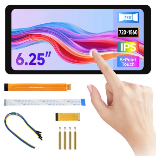 6.25インチ DSI 静電容量式タッチディスプレイ タイプB、IPSパネル、500cd/m² 高輝度ディスプレイ（Raspberry Pi 5/4B/3B+/3A+対応）